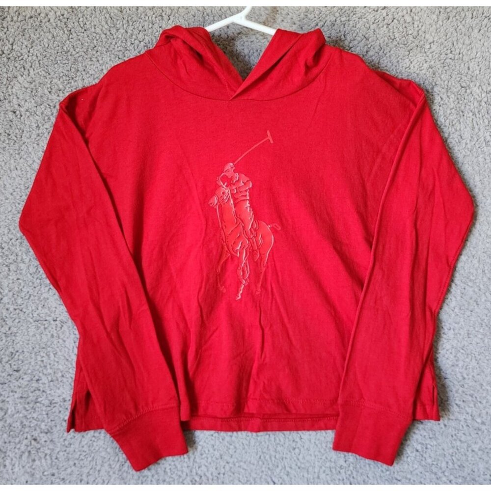 POLO Ralph Lauren Red Big Pony Logo Pullover Hoodie Youth Size Medium (8-10)